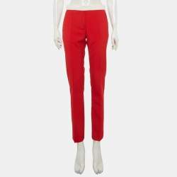 Pre Owned Burberry Red Wool Two-Tone Tailored Trousers S