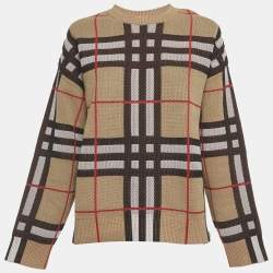 Pre Owned Burberry Brown Checks Cotton Knit Crewneck Sweatshirt L