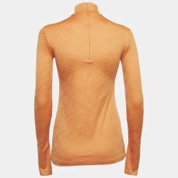 Pre Owned Burberry Orange Monogram Jersey Turtle Neck Top XS