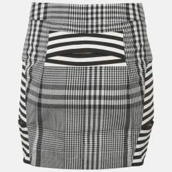 Pre Owned Burberry Monochrome Check and Stripe Cotton Mini Skirt S