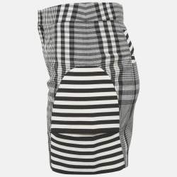 Pre Owned Burberry Monochrome Check and Stripe Cotton Mini Skirt S