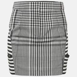 مملوكة مسبقًا Burberry Monochrome Check and Stripe Cotton Mini Skirt S