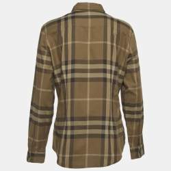 Pre Owned قميص بربري قطن كارو نوفا زيتوني مقاس كبير