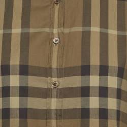 Pre Owned قميص بربري قطن كارو نوفا زيتوني مقاس كبير