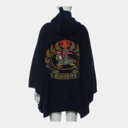 Pre Owned Burberry Crest Logo Wool Cashmere Hooded Cape Poncho