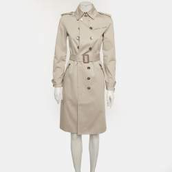 Pre Owned Burberry Beige Gabardine Double Breasted Belted Trench Coat S