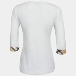 Pre Owned Burberry White Nova Check Jersey Scoop Neck Top S