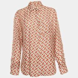 Pre Owned Burberry Beige Tb Monogram Printed Silk Shirt S