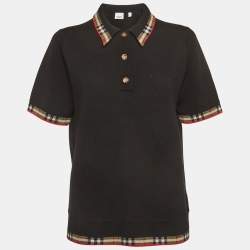 مملوكة مسبقًا Burberry Black Checks Collar Knit Polo T-Shirt L