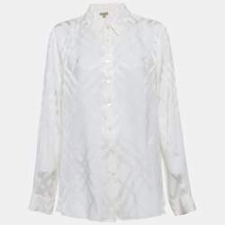 Pre Owned Burberry Cream Textures Silk Long Sleeve Shirt L