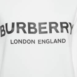 Pre Owned Burberry White Logo Print Cotton Knit Sweatshirt S
