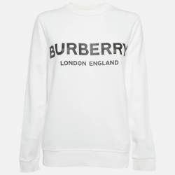 Pre Owned Burberry White Logo Print Cotton Knit Sweatshirt S