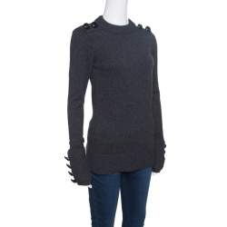 Pre Owned Burberry Prorsum Grey Merino Wool and Cashmere Shoulder Button Detail Sweater M