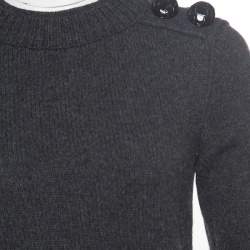 Pre Owned Burberry Prorsum Grey Merino Wool and Cashmere Shoulder Button Detail Sweater M
