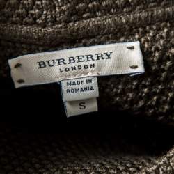 Pre Owned Burberry Dark Green Merino Wool Tab Detail High Neck Sweater Top S