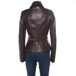 Pre Owned Burberry Prorsum Brown Lamb Leather Fringed Trim Jacket S
