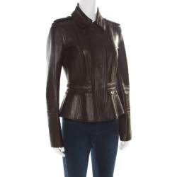 Pre Owned Burberry Prorsum Brown Lamb Leather Fringed Trim Jacket S
