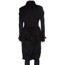 Pre Owned Burberry Prorsum Black Wool and Cashmere Rabbit Fur Panel Detail Dress Coat M