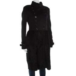 Pre Owned Burberry Prorsum Black Wool and Cashmere Rabbit Fur Panel Detail Dress Coat M