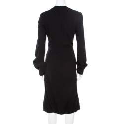 Pre Owned Burberry Black Wool Crepe Buttoned Long Sleeve Balloon Hem Dress M