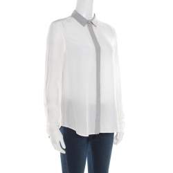 Pre Owned Burberry London Grey and White Colorblock Silk Long Sleeve Shirt S