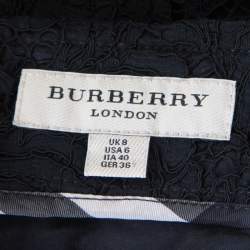 Pre Owned Burberry London Black Floral Lace Leather Trim Detail Pencil Skirt S