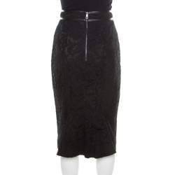 Pre Owned Burberry London Black Floral Lace Leather Trim Detail Pencil Skirt S