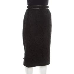 Pre Owned Burberry London Black Floral Lace Leather Trim Detail Pencil Skirt S