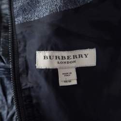Pre Owned Burberry London Metallic Silver Jacquard Plunge Neck Short Sleeve Dress M