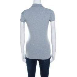 مملوكة مسبقًا تي شيرت بربري بولو قطن حواف بنمط مربعات نوفا الشهيرة أكمام مكشكشة رمادي فاتح S