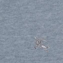 مملوكة مسبقًا تي شيرت بربري بولو قطن حواف بنمط مربعات نوفا الشهيرة أكمام مكشكشة رمادي فاتح S