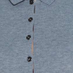 مملوكة مسبقًا تي شيرت بربري بولو قطن حواف بنمط مربعات نوفا الشهيرة أكمام مكشكشة رمادي فاتح S