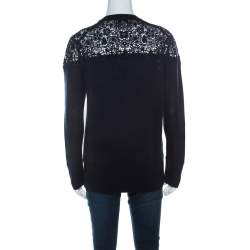 Pre Owned Burberry Navy Blue Merino Wool Knit Macrame Lace Detail Button Front Cardigan S