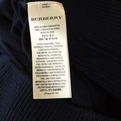 Pre Owned Burberry Navy Blue Merino Wool Knit Macrame Lace Detail Button Front Cardigan S