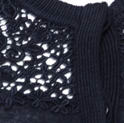 Pre Owned Burberry Navy Blue Merino Wool Knit Macrame Lace Detail Button Front Cardigan S