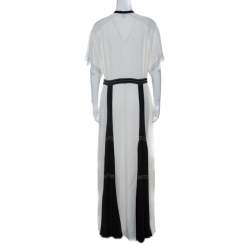 Pre Owned Burberry Black and White Chiffon Pintuck Bodice Maxi Dress M 