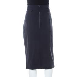 Pre Owned Burberry Navy Blue Stretch Crepe Button Front Trench Midi Skirt L 