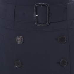 Pre Owned Burberry Navy Blue Stretch Crepe Button Front Trench Midi Skirt L 