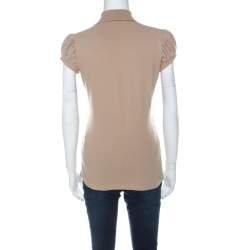 مملوكة مسبقًا Burberry Beige Cotton Puff Sleeve Polo T-Shirt S