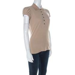 مملوكة مسبقًا Burberry Beige Cotton Puff Sleeve Polo T-Shirt S