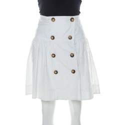 Pre Owned Burberry London White Eyelet Cotton Button Front Short Flared Skirt S