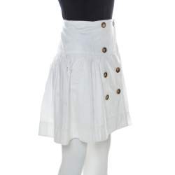 Pre Owned Burberry London White Eyelet Cotton Button Front Short Flared Skirt S