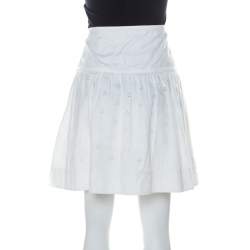 Pre Owned Burberry London White Eyelet Cotton Button Front Short Flared Skirt S