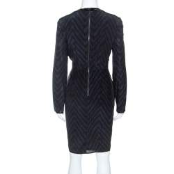 مملوكة مسبقًا فستان ميدي بربري حرير أسود وأزرق مطبوع بياقة مزينة M