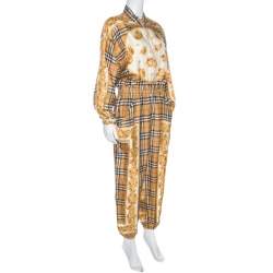 Burberry Beige Nova Check Printed Silk Jumpsuit S