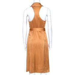Pre Owned Burberry Bronze Silk Satin Ruffled Wrap Dress S