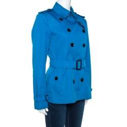 Pre Owned Burberry Blue Cotton Double Breasted Trench Coat M