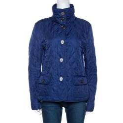 Pre Owned جاكيت بربري بريت بأزرار أمامية مبطن نمط ألماسي الشكل أزرق مقاس وسط (ميديوم)