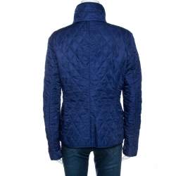 Pre Owned جاكيت بربري بريت بأزرار أمامية مبطن نمط ألماسي الشكل أزرق مقاس وسط (ميديوم)