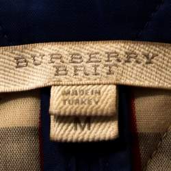 Pre Owned جاكيت بربري بريت بأزرار أمامية مبطن نمط ألماسي الشكل أزرق مقاس وسط (ميديوم)